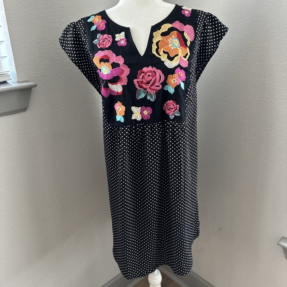 Savanna Jane Plus Size 2X Embroidered Polka Dot Floral Boho Lined Tunic Dress